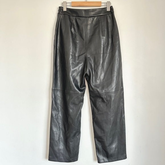 MANGO LEATHER LIKE BLACK PLEATED STRAIGHT PANTS VEGAN RETRO HIGH WAISTED 6 M - Picture 3 of 9